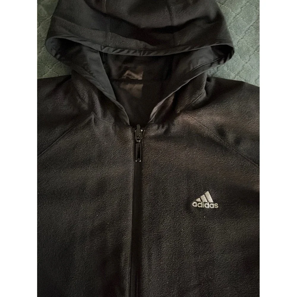 Adidas Reversible Windbreaker Fleece Hoodie Black White Stripe Mens Medium